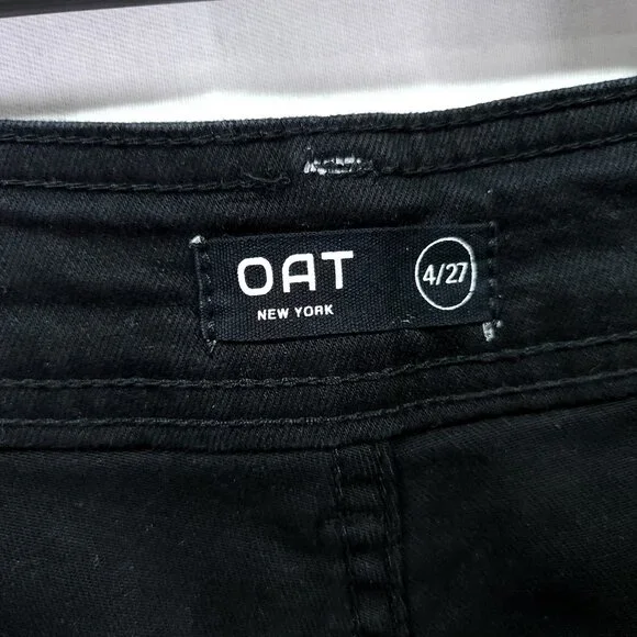 Oat New York Jeans Women's Size 4/27 Black Denim High Rise Wide Leg Raw Hem - Picture 13 of 15